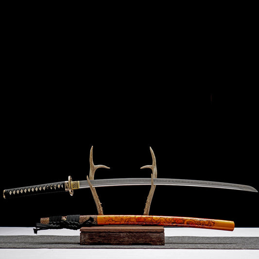 “Golden Dragonfly” Katana - Handcrafted T10 Differential Hardening with Mirror Polish, 72cm Blade, Artistic Design for Display