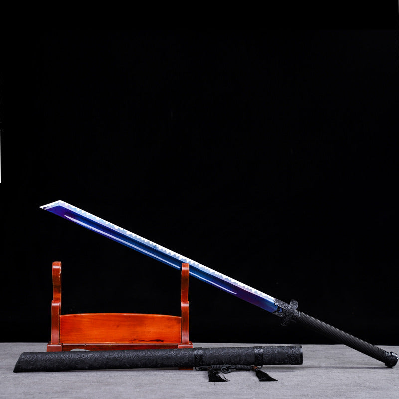 Blue Spirit Blade - Black Gold Series Katana | Hand-Forged High Manganese Steel with Longquan Technique | Exclusive Phoenix Tail Leather Sheath | Collector's Edition Handmade Sword,Hand-forged katana