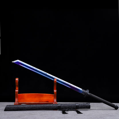 Blue Spirit Blade - Black Gold Series Katana | Hand-Forged High Manganese Steel with Longquan Technique | Exclusive Phoenix Tail Leather Sheath | Collector's Edition Handmade Sword,Hand-forged katana