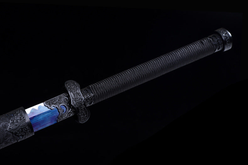 Blue Spirit Blade - Black Gold Series Katana | Hand-Forged High Manganese Steel with Longquan Technique | Exclusive Phoenix Tail Leather Sheath | Collector's Edition Handmade Sword,Hand-forged katana