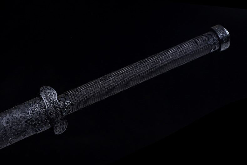 Blue Spirit Blade - Black Gold Series Katana | Hand-Forged High Manganese Steel with Longquan Technique | Exclusive Phoenix Tail Leather Sheath | Collector's Edition Handmade Sword,Hand-forged katana