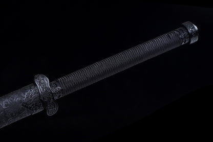 Blue Spirit Blade - Black Gold Series Katana | Hand-Forged High Manganese Steel with Longquan Technique | Exclusive Phoenix Tail Leather Sheath | Collector's Edition Handmade Sword,Hand-forged katana