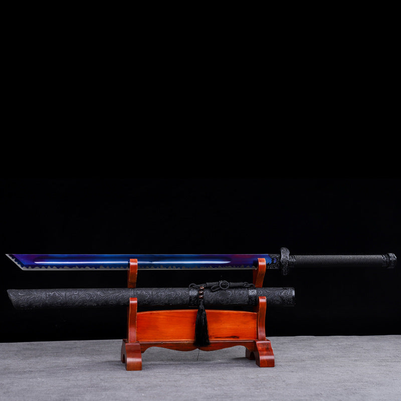Blue Spirit Blade - Black Gold Series Katana | Hand-Forged High Manganese Steel with Longquan Technique | Exclusive Phoenix Tail Leather Sheath | Collector's Edition Handmade Sword,Hand-forged katana