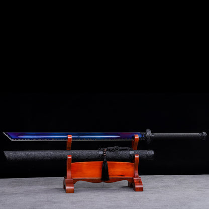 Blue Spirit Blade - Black Gold Series Katana | Hand-Forged High Manganese Steel with Longquan Technique | Exclusive Phoenix Tail Leather Sheath | Collector's Edition Handmade Sword,Hand-forged katana