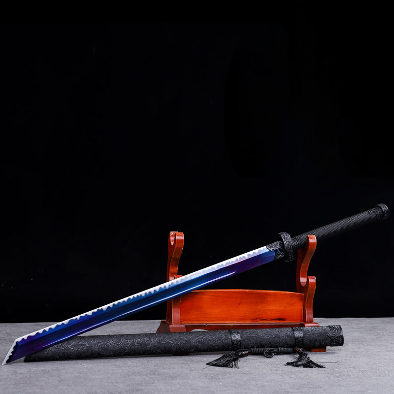 Blue Spirit Blade - Black Gold Series Katana | Hand-Forged High Manganese Steel with Longquan Technique | Exclusive Phoenix Tail Leather Sheath | Collector's Edition Handmade Sword,Hand-forged katana