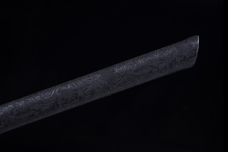 Blue Spirit Blade - Black Gold Series Katana | Hand-Forged High Manganese Steel with Longquan Technique | Exclusive Phoenix Tail Leather Sheath | Collector's Edition Handmade Sword,Hand-forged katana