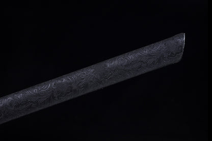 Blue Spirit Blade - Black Gold Series Katana | Hand-Forged High Manganese Steel with Longquan Technique | Exclusive Phoenix Tail Leather Sheath | Collector's Edition Handmade Sword,Hand-forged katana