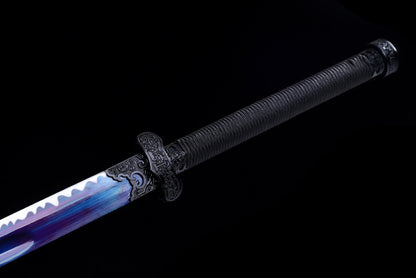 Blue Spirit Blade - Black Gold Series Katana | Hand-Forged High Manganese Steel with Longquan Technique | Exclusive Phoenix Tail Leather Sheath | Collector's Edition Handmade Sword,Hand-forged katana