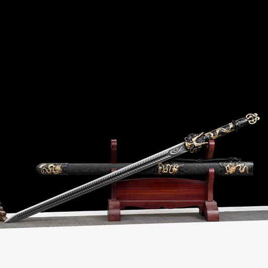 Dragon King Chinese Sword, Movie-Style Collectible, 106cm & 1.8kg, Alloy Handle with Wood & Leather Sheath, Ideal for Gift & Display