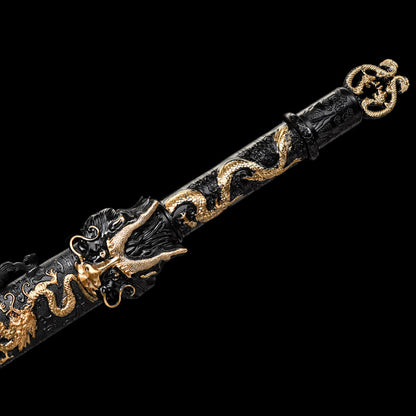 Dragon King Chinese Sword, Movie-Style Collectible, 106cm & 1.8kg, Alloy Handle with Wood & Leather Sheath, Ideal for Gift & Display