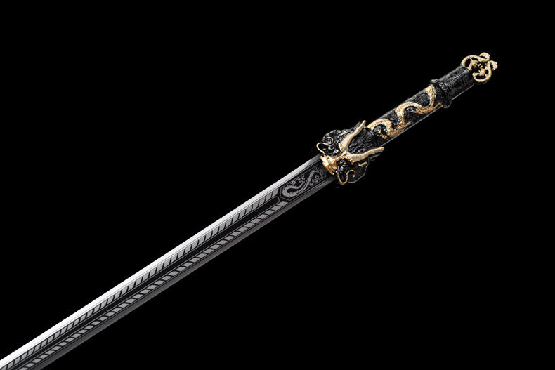 Dragon King Chinese Sword, Movie-Style Collectible, 106cm & 1.8kg, Alloy Handle with Wood & Leather Sheath, Ideal for Gift & Display