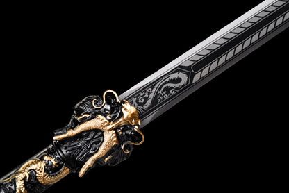 Dragon King Chinese Sword, Movie-Style Collectible, 106cm & 1.8kg, Alloy Handle with Wood & Leather Sheath, Ideal for Gift & Display