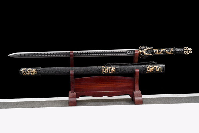 Dragon King Chinese Sword, Movie-Style Collectible, 106cm & 1.8kg, Alloy Handle with Wood & Leather Sheath, Ideal for Gift & Display