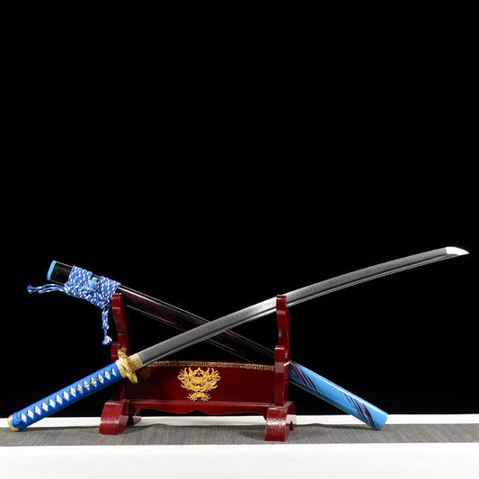 "Blue Shadow" Japanese Katana | T10 Steel Clay Tempered | Full Copper Fittings | Collector's Grade Sword