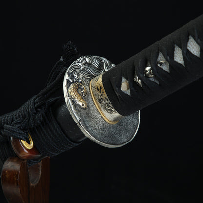 "Carp Leaping Dragon Gate" Japanese Sword, 1095 Steel Blade (100cm Overall), Non-Sharpened Collectible Sword for Display & Gift, Includes Brocade Box