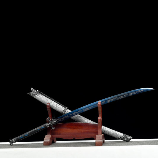 Collector's Xiuchun Dao “Shan He Ling” Inspired - Hand-Forged Manganese Steel, Dragon Fittings & Phoenix Leather Sheath, Non-Slip Cord Grip, Full Gift Package