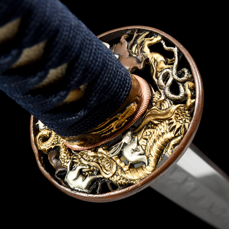 "Heavenly Star" Japanese T10 Steel Samurai Sword, Hand-Forged Blade with Dragon Claw Pattern (103cm Overall), Non-Sharpened Collectible Sword for Display & Gift, Includes Brocade Box