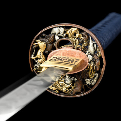 "Heavenly Star" Japanese T10 Steel Samurai Sword, Hand-Forged Blade with Dragon Claw Pattern (103cm Overall), Non-Sharpened Collectible Sword for Display & Gift, Includes Brocade Box