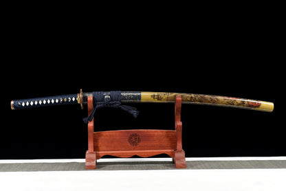 "Heavenly Star" Japanese T10 Steel Samurai Sword, Hand-Forged Blade with Dragon Claw Pattern (103cm Overall), Non-Sharpened Collectible Sword for Display & Gift, Includes Brocade Box