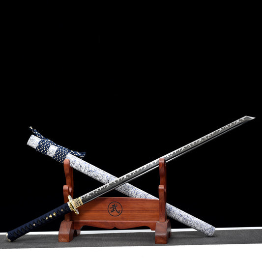Xing Yun (Star Fall) Katana - 90° Bendable Manganese Steel, 60 HRC Iron-Cutting Blade, Demon Claw Polish, Blackened Groove, Painted Saya