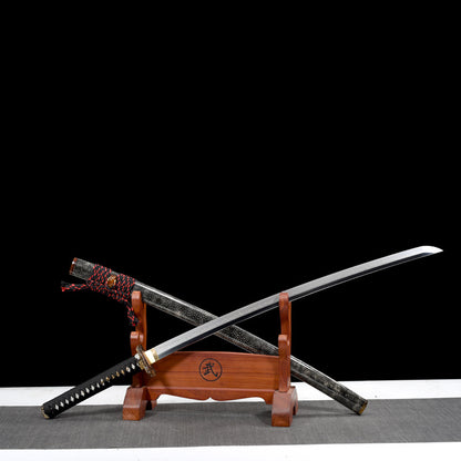 "Wandering Dragon" Japanese T10 Steel Samurai Sword, Hand-Carved Blade with Gold & Silver Inlaid Copper Fittings & Pearl Fish Skin Sheath (103cm Overall), Non-Sharpened Collectible Sword for Display & Gift, Includes Brocade Box