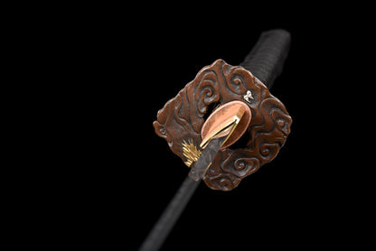 "Wandering Dragon" Japanese T10 Steel Samurai Sword, Hand-Carved Blade with Gold & Silver Inlaid Copper Fittings & Pearl Fish Skin Sheath (103cm Overall), Non-Sharpened Collectible Sword for Display & Gift, Includes Brocade Box
