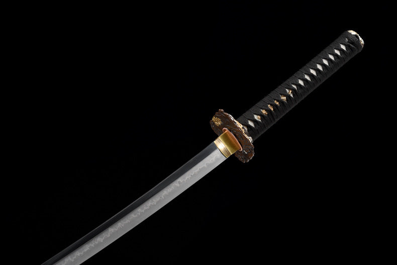 "Wandering Dragon" Japanese T10 Steel Samurai Sword, Hand-Carved Blade with Gold & Silver Inlaid Copper Fittings & Pearl Fish Skin Sheath (103cm Overall), Non-Sharpened Collectible Sword for Display & Gift, Includes Brocade Box