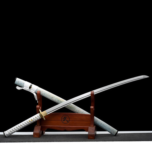 "Cloud Pattern" Japanese Sword, Spring Steel Blade with Blood Groove (103cm Overall), Non-Sharpened Collectible Sword for Display & Gift, Includes Brocade Box