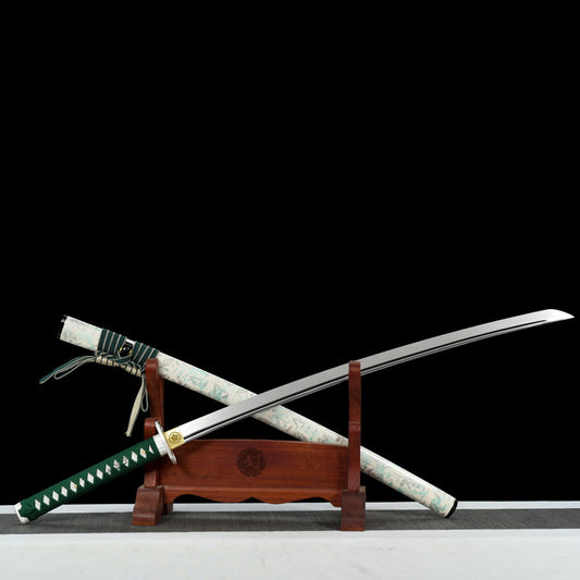 "Bamboo" Japanese Sword, High Performance Manganese Steel with Blood Groove & Mirror Finish (103cm Overall), Non-Sharpened Collectible Sword for Display & Gift, Includes Brocade Box