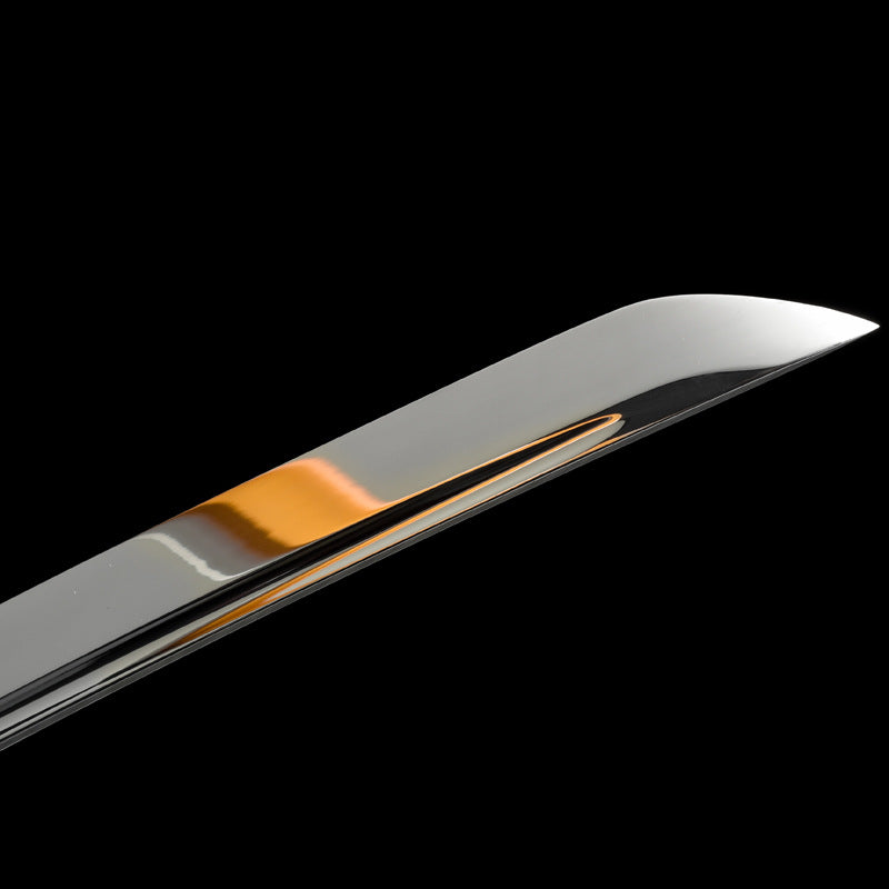 "Bamboo" Japanese Sword, High Performance Manganese Steel with Blood Groove & Mirror Finish (103cm Overall), Non-Sharpened Collectible Sword for Display & Gift, Includes Brocade Box