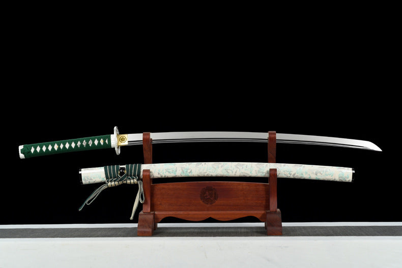 "Bamboo" Japanese Sword, High Performance Manganese Steel with Blood Groove & Mirror Finish (103cm Overall), Non-Sharpened Collectible Sword for Display & Gift, Includes Brocade Box