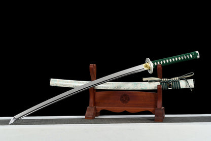 "Bamboo" Japanese Sword, High Performance Manganese Steel with Blood Groove & Mirror Finish (103cm Overall), Non-Sharpened Collectible Sword for Display & Gift, Includes Brocade Box