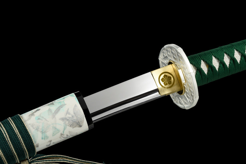 "Bamboo" Japanese Sword, High Performance Manganese Steel with Blood Groove & Mirror Finish (103cm Overall), Non-Sharpened Collectible Sword for Display & Gift, Includes Brocade Box