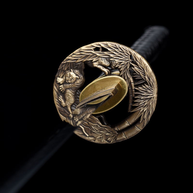 "Bamboo Tiger Katana" Japanese Sword with Exclusive Bronze Tsuba & Mirror Finish (103cm Overall), Non-Sharpened Collectible Sword for Display & Gift