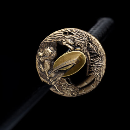"Bamboo Tiger Katana" Japanese Sword with Exclusive Bronze Tsuba & Mirror Finish (103cm Overall), Non-Sharpened Collectible Sword for Display & Gift