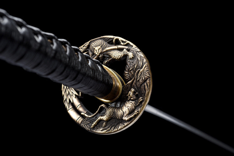 "Bamboo Tiger Katana" Japanese Sword with Exclusive Bronze Tsuba & Mirror Finish (103cm Overall), Non-Sharpened Collectible Sword for Display & Gift