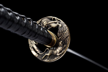 "Bamboo Tiger Katana" Japanese Sword with Exclusive Bronze Tsuba & Mirror Finish (103cm Overall), Non-Sharpened Collectible Sword for Display & Gift