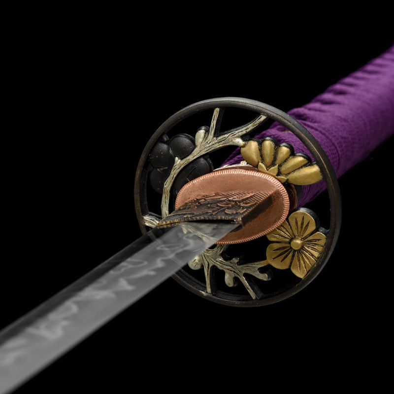 "Zhi Ruo" Japanese Samurai Sword, Hand-Polished Plain Blade & Lacquered Wood Sheath (102cm Overall), Non-Sharpened Collectible Sword for Display & Gift, Includes Brocade Box