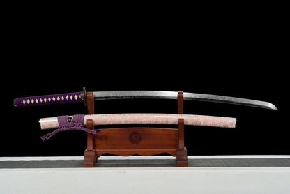 "Zhi Ruo" Japanese Samurai Sword, Hand-Polished Plain Blade & Lacquered Wood Sheath (102cm Overall), Non-Sharpened Collectible Sword for Display & Gift, Includes Brocade Box