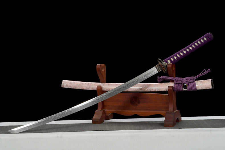 "Zhi Ruo" Japanese Samurai Sword, Hand-Polished Plain Blade & Lacquered Wood Sheath (102cm Overall), Non-Sharpened Collectible Sword for Display & Gift, Includes Brocade Box